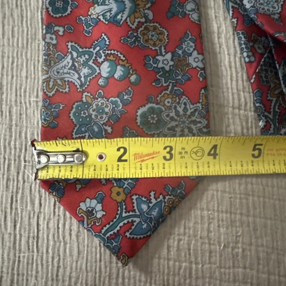 Bert Pulitzer Silk Tie Dk Red Ancient Madder Blue Grey Floral Paisley‎ VTG EUC